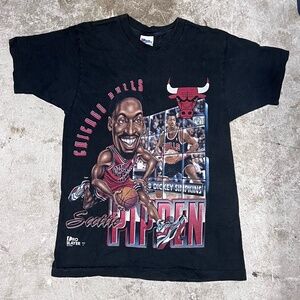 VTG 90's Pro Player Scottie Pippen Chicago Bulls Caricature T Shirt Mens M Black